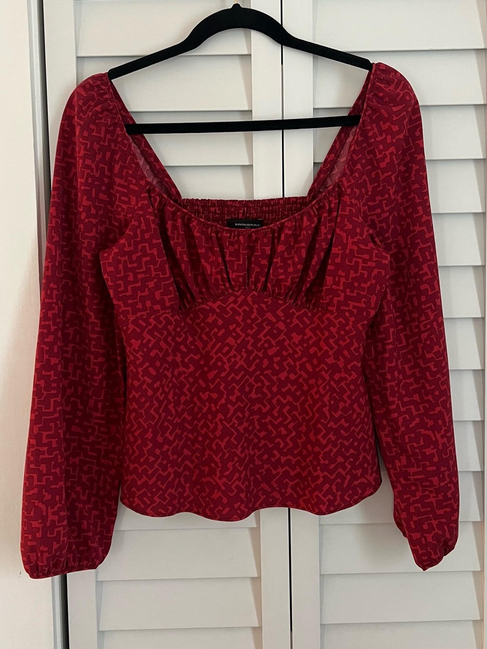Women's Red Long-Sleeve Square Neck Top, Banana Republic